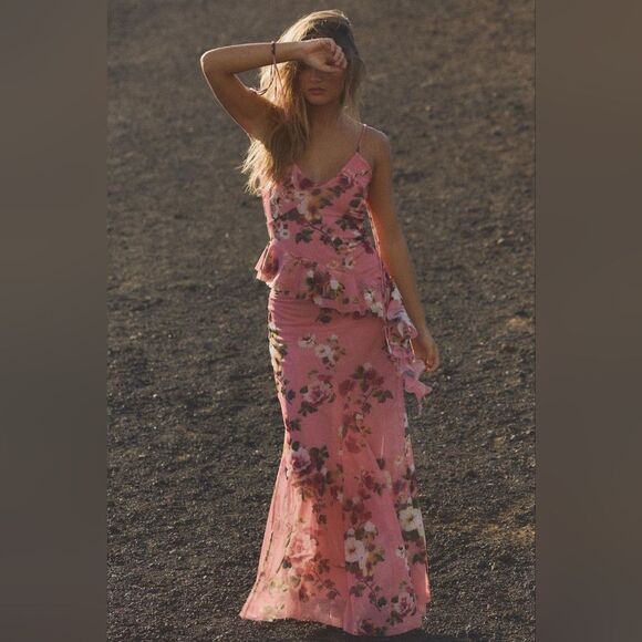 SET NWT ZARA PRINTEDβTULLE MAXI SKIRT AND TOP Pink Floral Size Small - Picture 11 of 12